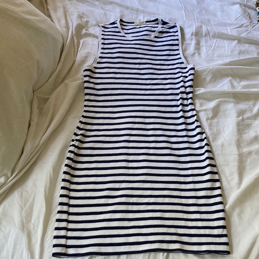 Aritzia (Wilfred Free) striped navy blue and white dress